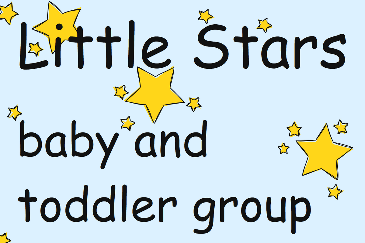 Little Stars baby and toddler group, surrounded by stars on a light blue background